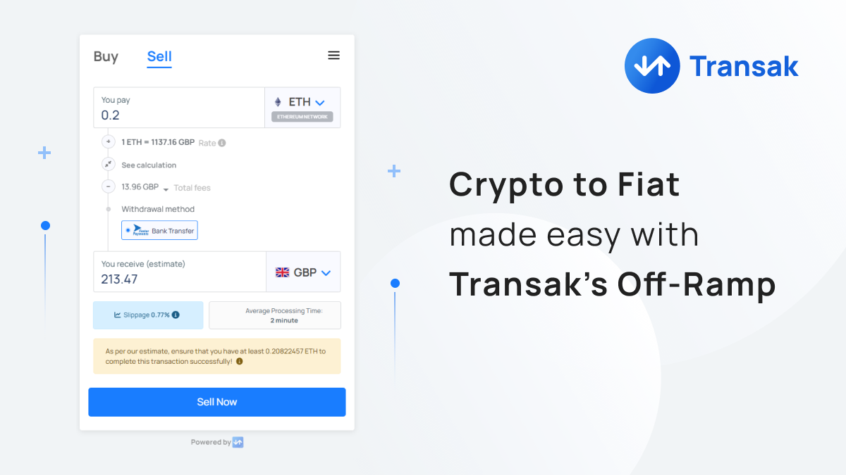 With Transak, users can now off-ramp 40+ crypto assets directly to their bank accounts